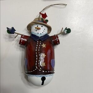 Charming Snowman Ornament with Red Coat and Stars
